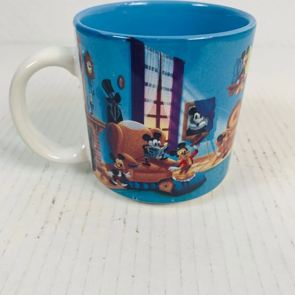Disney Mickey Mouse Through The Years 12 oz Coffee Mug Vintage Retired Blue